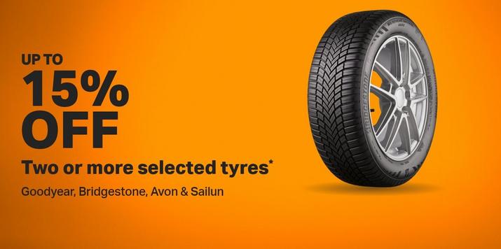 Up to 15% off two or more selected tyres